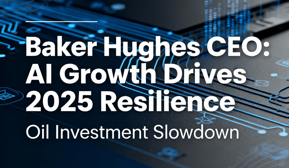 Home 1 Baker Hughes CEO 2025 AI growth oil investment outlook headline with technology background