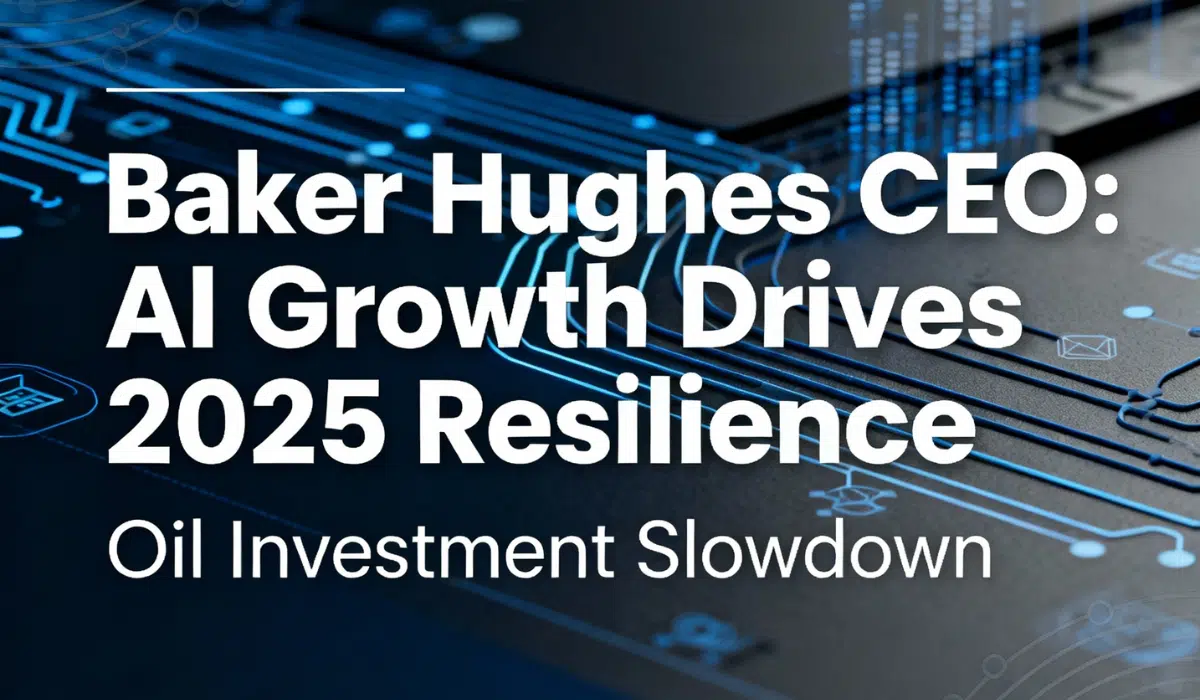 Baker Hughes CEO 2025 AI growth oil investment outlook headline with technology background