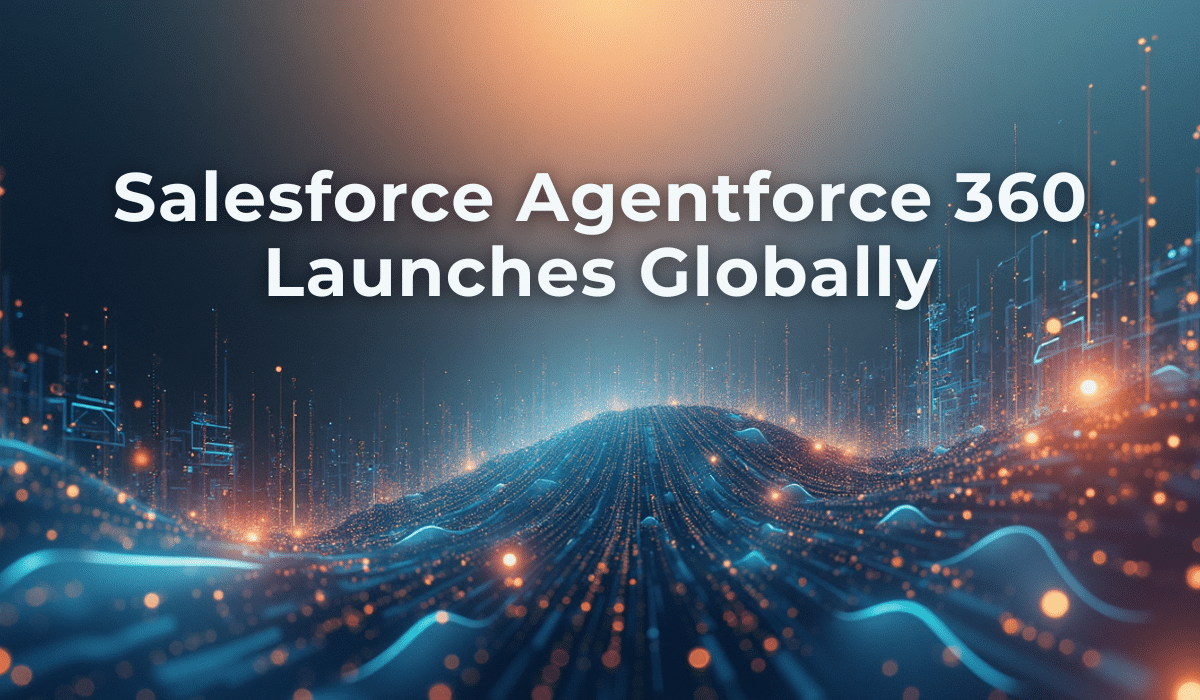 Home 7 Salesforce Agentforce 360 AI platform global launch visualization with enterprise automation network and cloud-based technology infrastructure