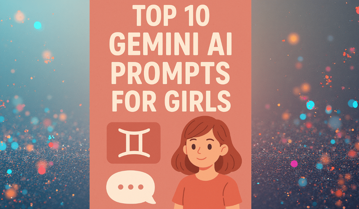 Top 10 Gemini AI prompts for girls featuring AI photo editing tools with colorful bokeh effects and vintage Instagram filters background