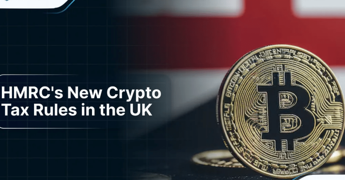 Bitcoin coin in front of a blurred UK flag illustrating HMRC’s new cryptocurrency tax rules in the United Kingdom.