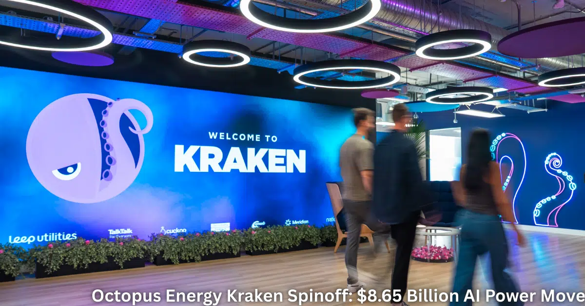 Octopus Energy’s Kraken platform office interior showcasing modern AI-powered workspace during its $8.65 billion spinoff announcement