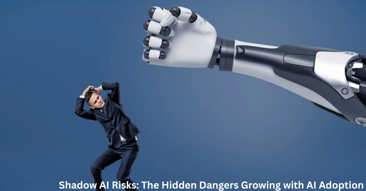 Hidden AI tools leaking data in a risky corporate office.