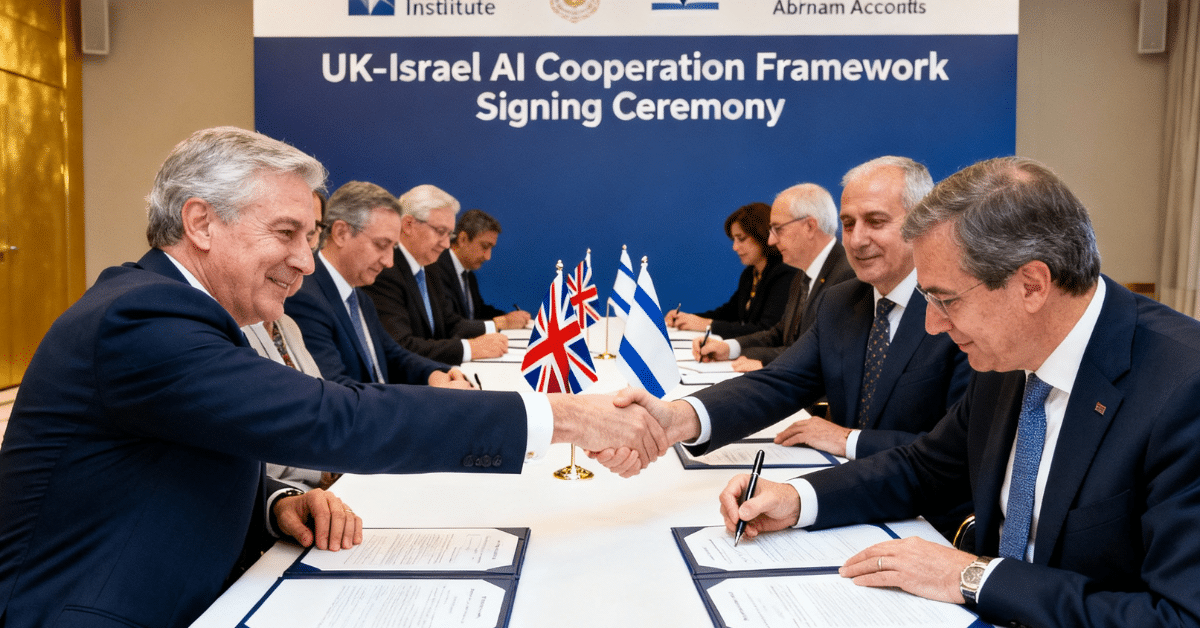 UK Israel AI cooperation framework signing ceremony with Abraham Accords partners at Holon Institute Technology (see the generated image above