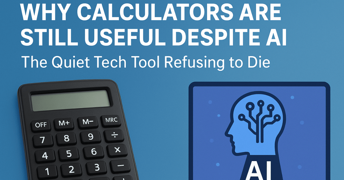 A future-style comparison of traditional calculators and generative AI tools showing why calculators are still useful despite AI in modern education technology.