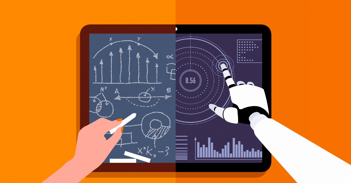 Simple chart showing math concepts powering AI tools without coding, with glowing matrices, vectors, and neural networks in a futuristic style.