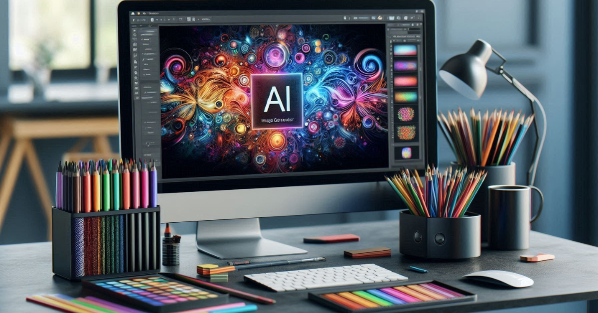 AI-powered digital art displayed on a computer screen in a creative workspace, highlighting concerns over deepfakes and artificial intelligence regulation.