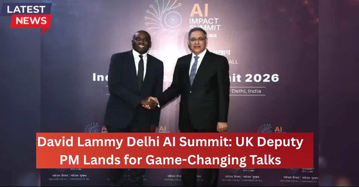 Two political leaders shake hands at the AI Impact Summit 2026 in New Delhi, highlighting UK–India discussions on artificial intelligence cooperation