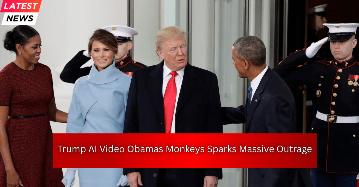 Former US presidents and first ladies stand together outside the White House during an official event, with Marine guards in the background.