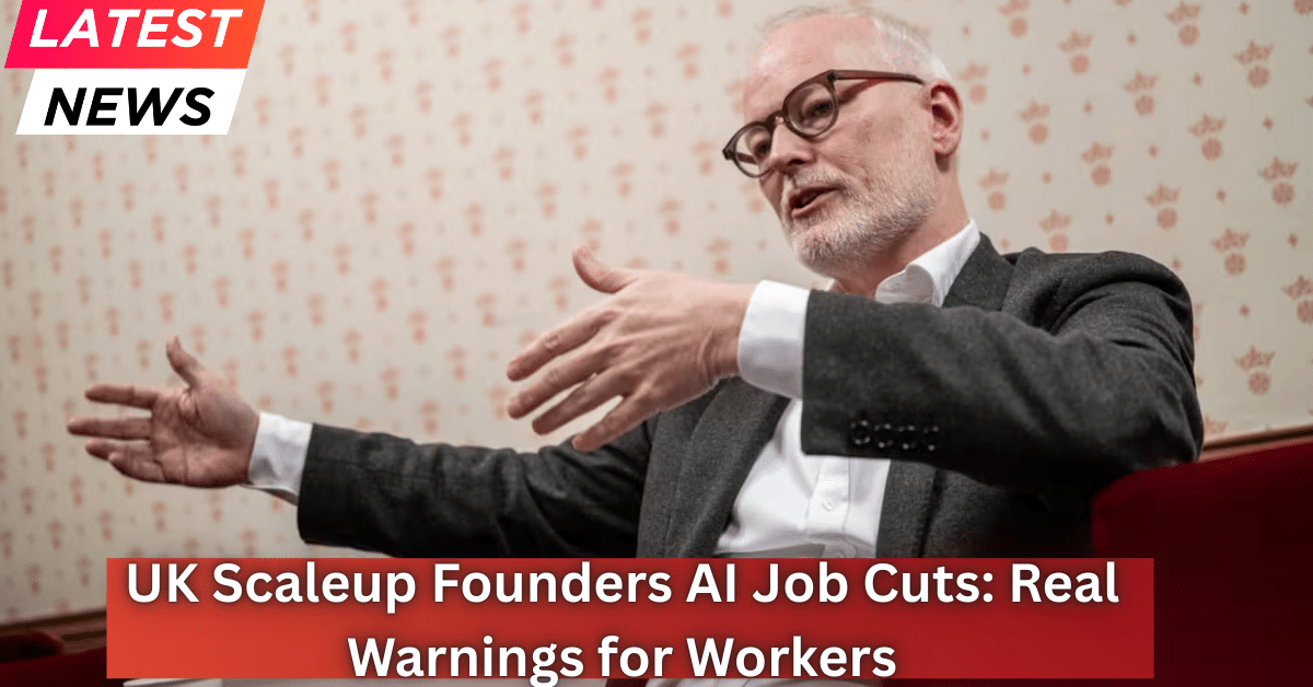 UK scaleup founder speaking during an interview about AI-driven job cuts and workforce impact